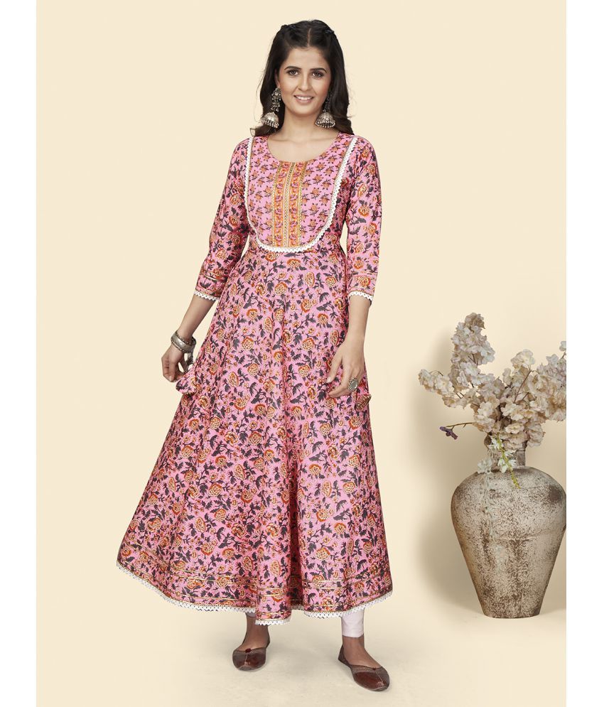     			Vbuyz - Pink Cotton Blend Women's Anarkali Kurti ( Pack of 1 )