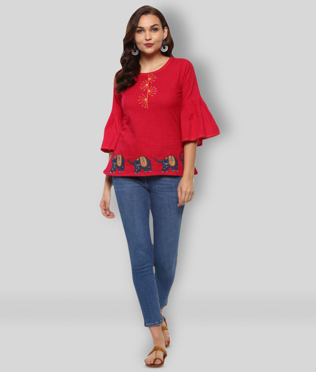     			Yash Gallery - Red Cotton Women's Regular Top ( Pack of 1 )