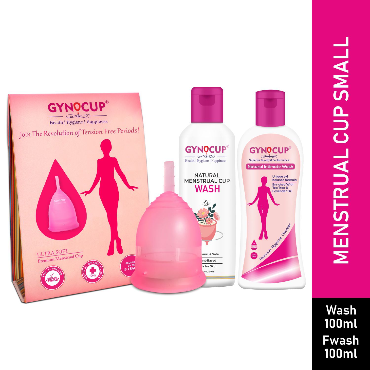 GynoCup Menstrual Cup for Women Small Size (Pink)|With Female  Intimate Wash 100 ml|Wash 100ml(Combo)