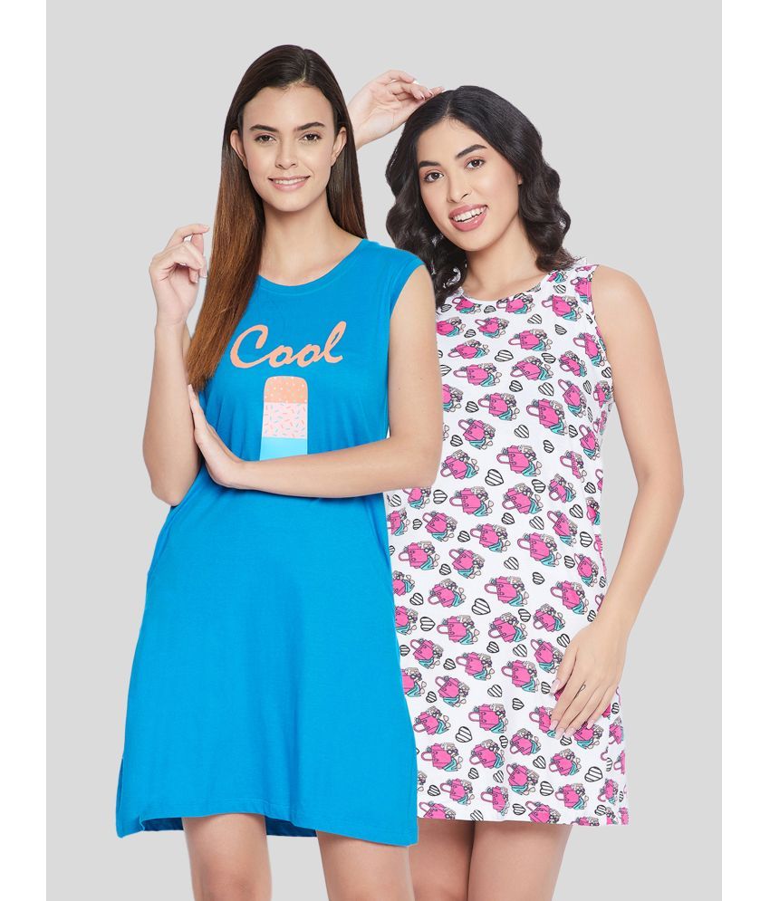     			Clovia - Multicolor 100% Cotton Women's Nightwear T-shirt Night Dress ( Pack of 2 )