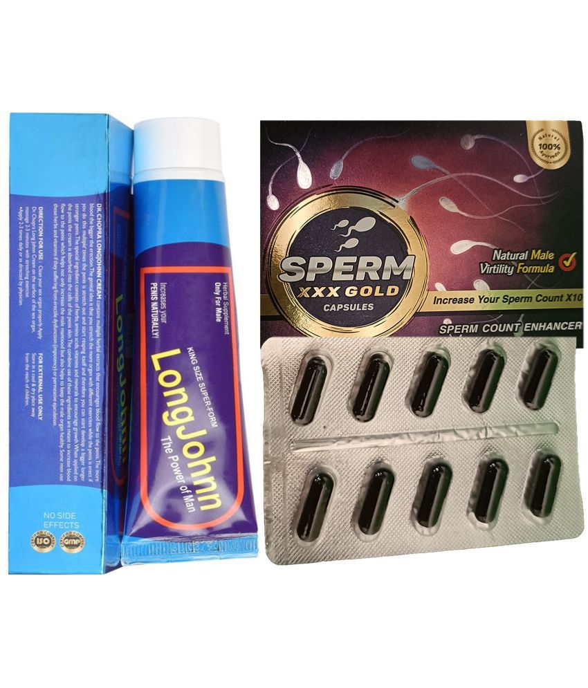     			Combo of LONG JOHN CREAM FOR MEN- SUPER FORM PENIS ENLARGEMENT CREAM & Dr. Chopra Sperm XXX Gold Capsule For Men Sperm count Enhancer