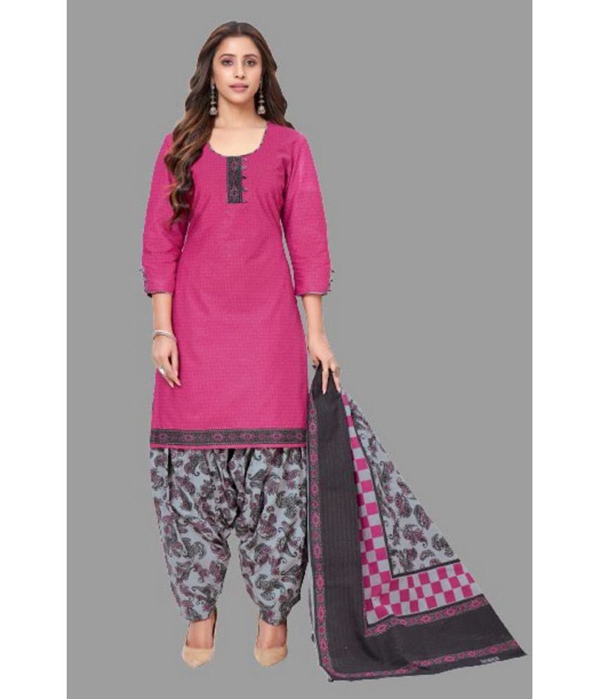     			shree jeenmata collection - Pink Printed Unstitched Dress Material ( Pack of 1 )