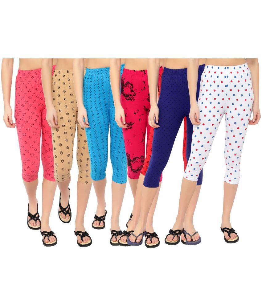     			Diaz Multi Cotton Lycra Floral Capri - Pack of 6