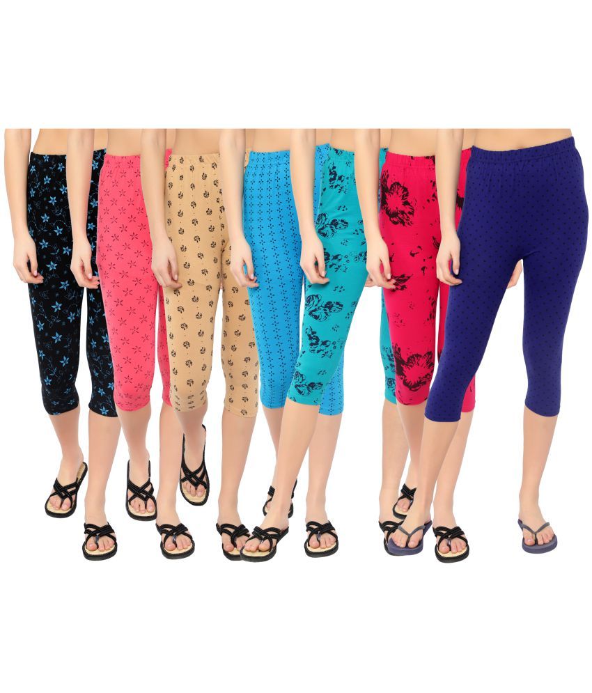     			Diaz Multi Cotton Lycra Graphic Capri - Pack of 7