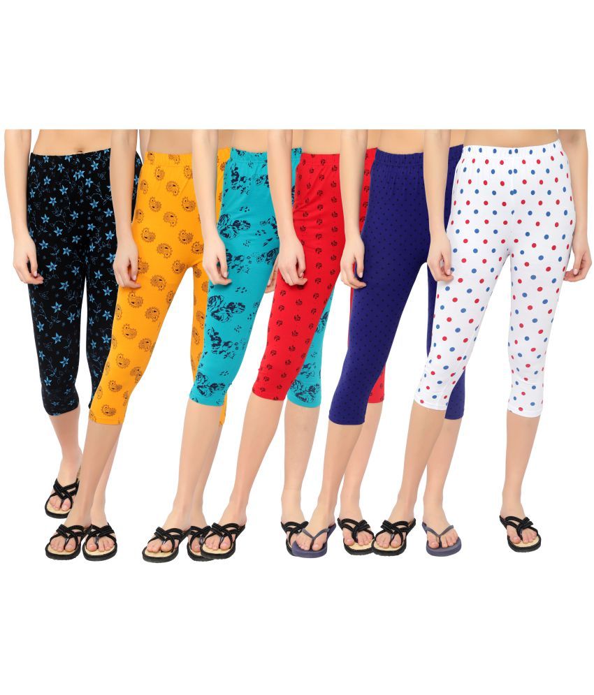     			Diaz Multi Cotton Lycra Graphic Capri - Pack of 6