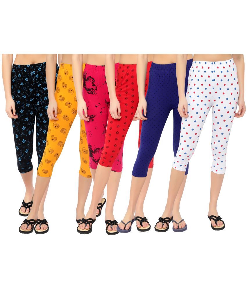     			Diaz Multi Cotton Lycra Graphic Capri - Pack of 6