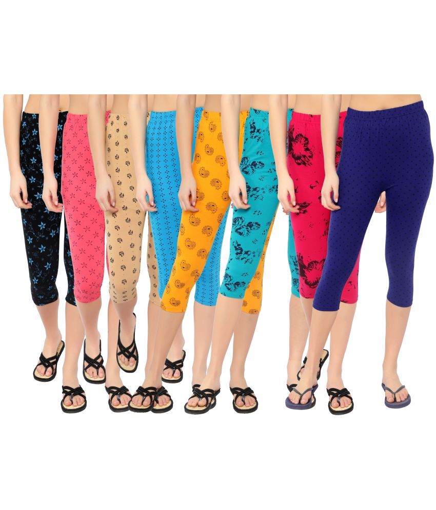     			Diaz Multi Cotton Lycra Graphic Capri - Pack of 8