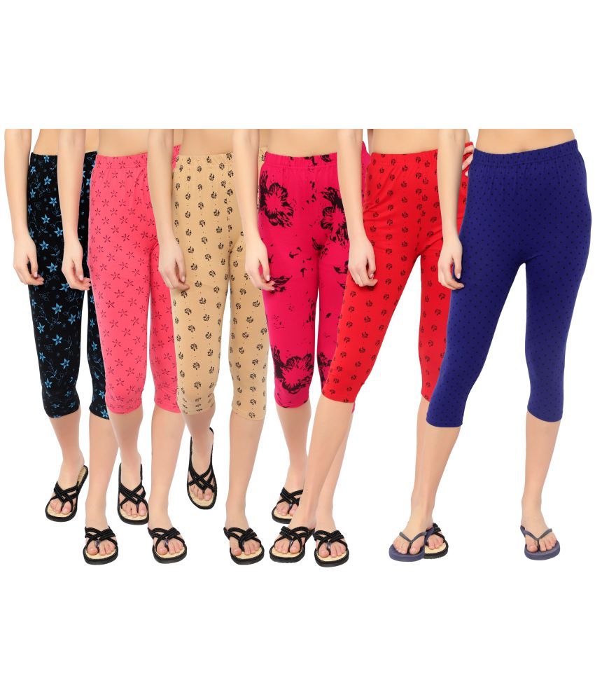     			Diaz Multi Cotton Lycra Graphic Capri - Pack of 6