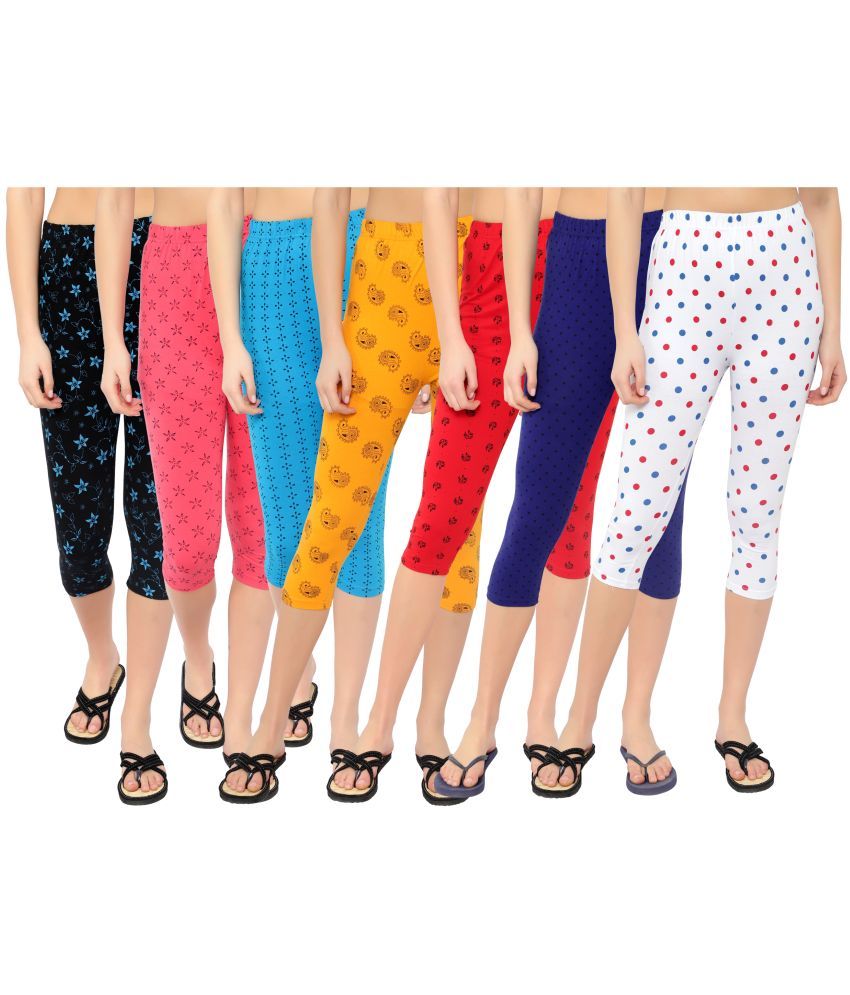     			Diaz Multi Cotton Lycra Graphic Capri - Pack of 7