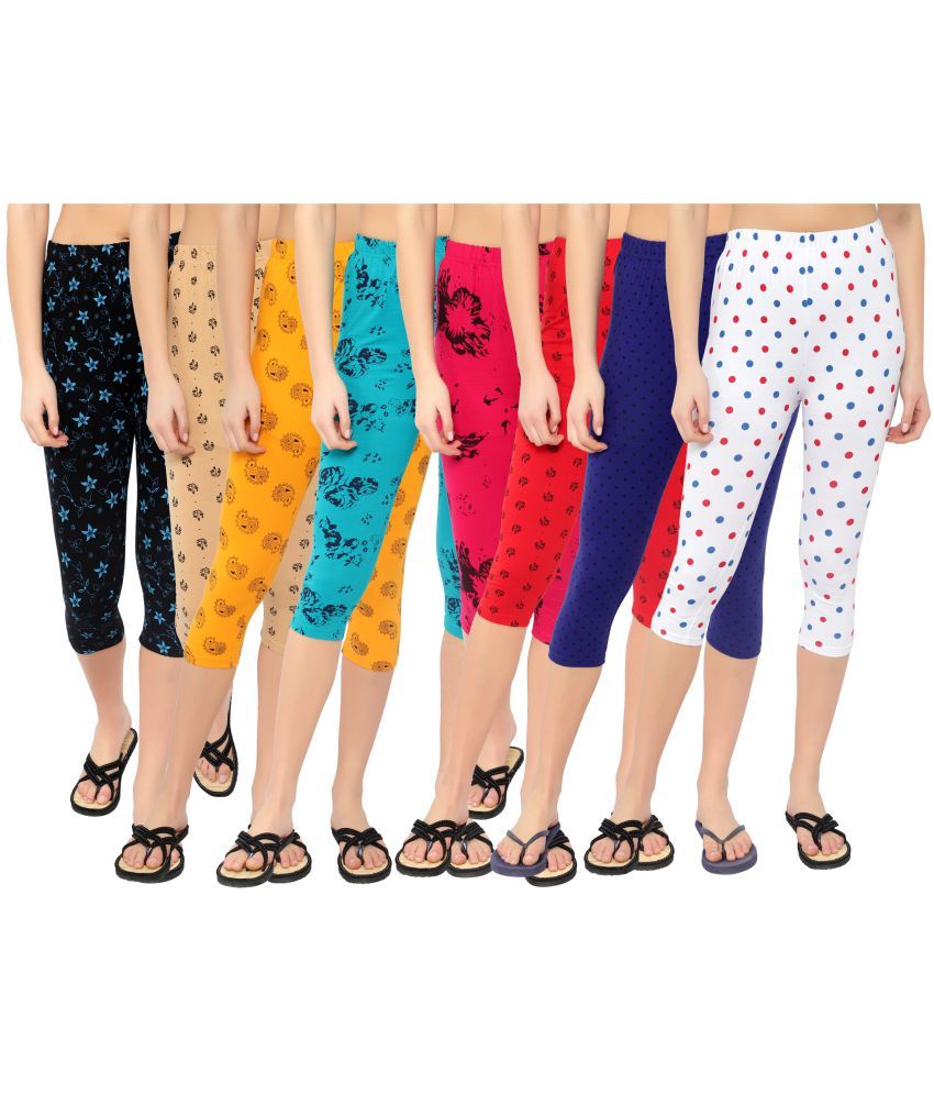     			Diaz Multi Cotton Lycra Graphic Capri - Pack of 8