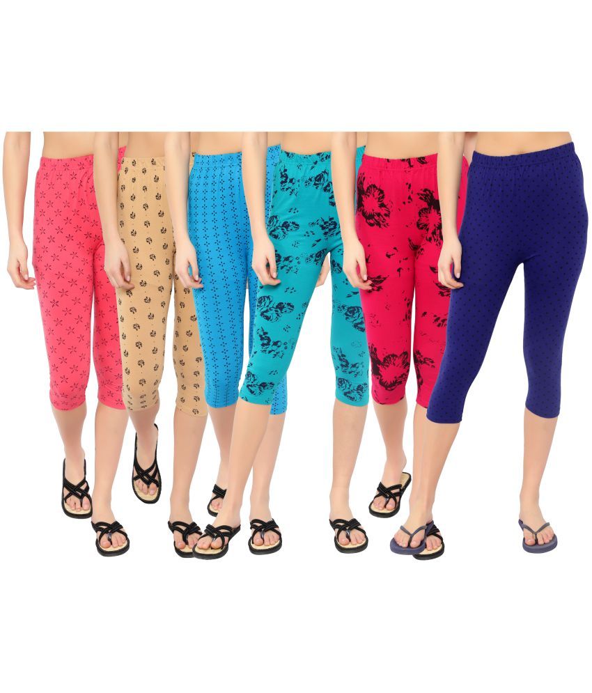     			Diaz Multi Cotton Lycra Graphic Capri - Pack of 6