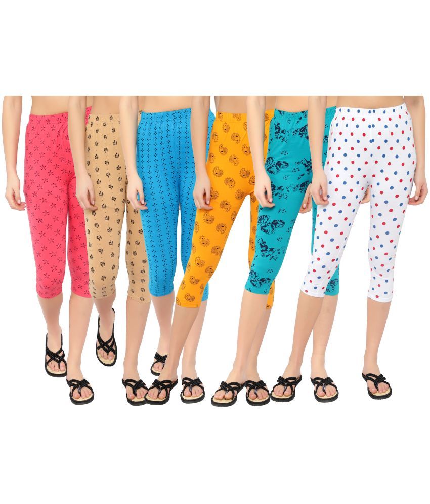     			Diaz Multi Cotton Lycra Printed Capri - Pack of 6