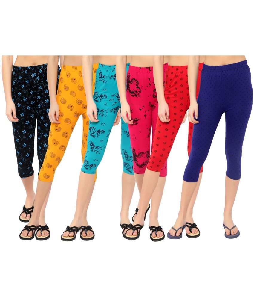     			Diaz Multi Cotton Lycra Printed Capri - Pack of 6