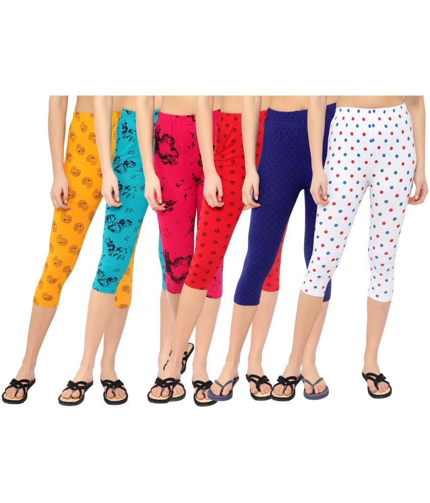     			Diaz Multi Cotton Lycra Printed Capri - Pack of 6