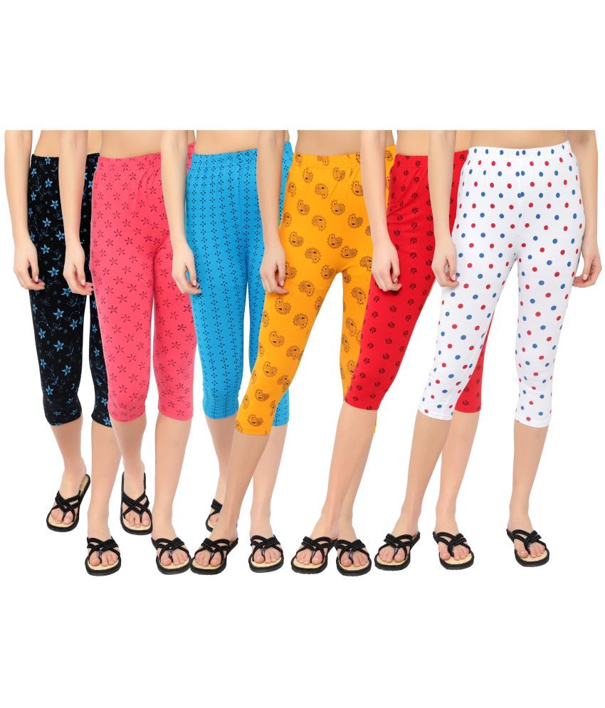     			Diaz Multi Cotton Lycra Printed Capri - Pack of 6