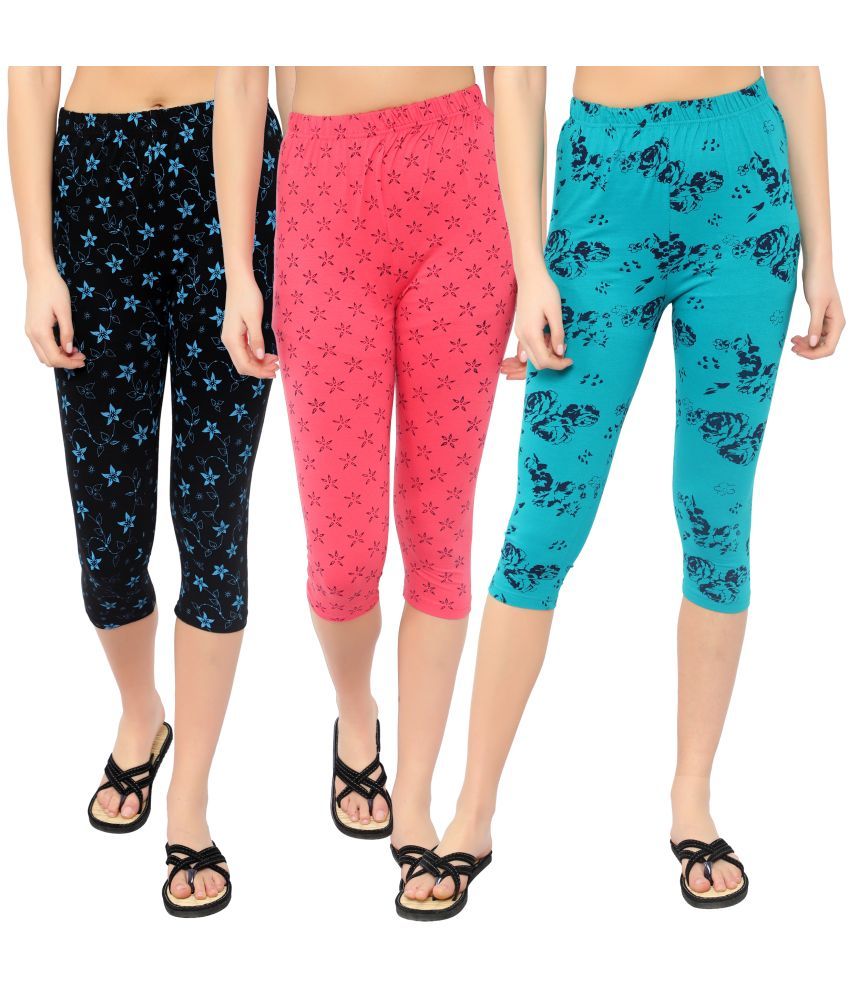     			Diaz Multi Cotton Lycra Printed Capri - Pack of 3