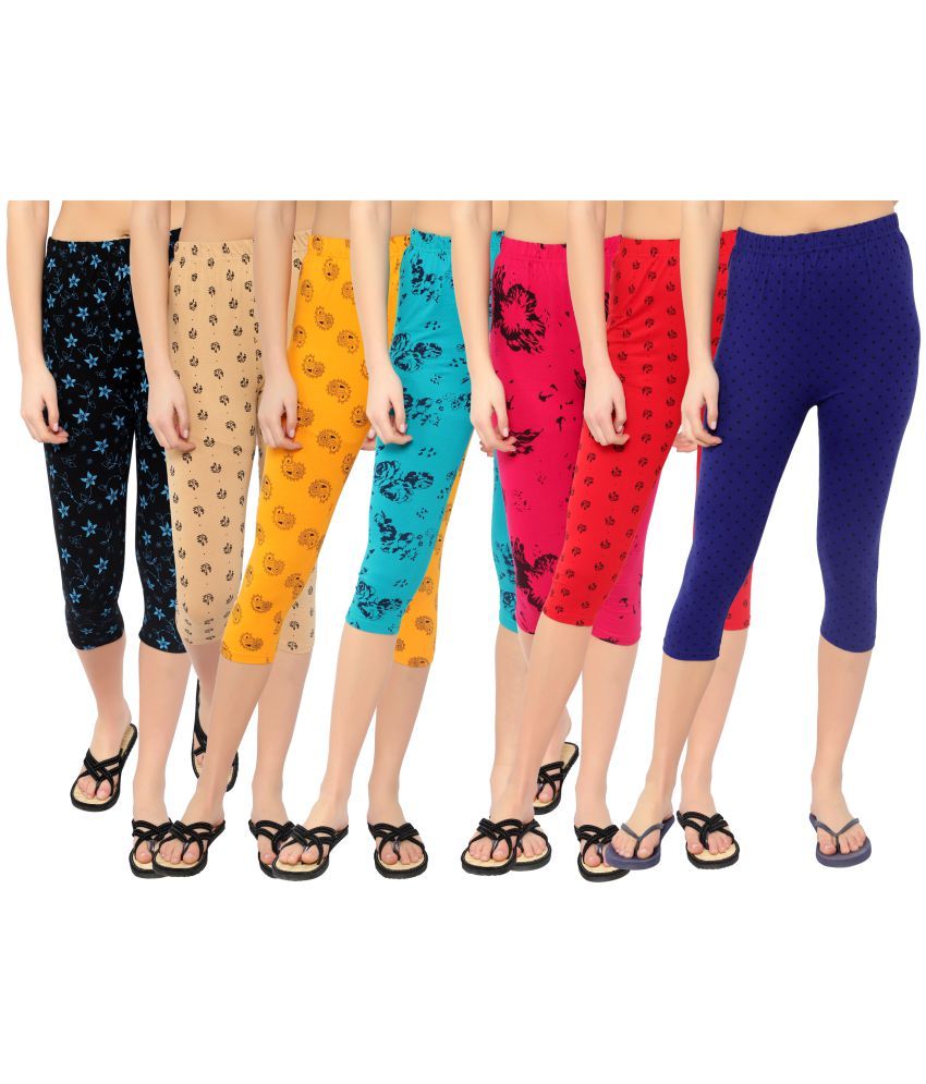     			Diaz Multi Cotton Lycra Printed Capri - Pack of 7