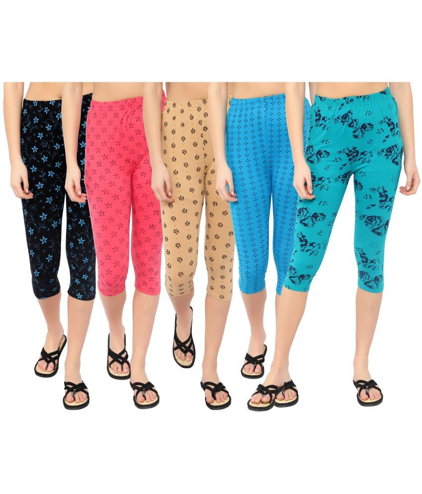     			Diaz Multi Cotton Lycra Printed Capri - Pack of 5