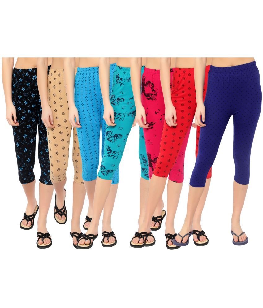     			Diaz Multi Cotton Lycra Printed Capri - Pack of 7