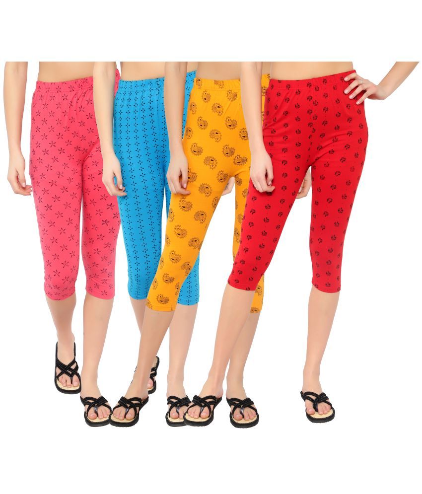     			Diaz Multi Cotton Lycra Printed Capri - Pack of 4