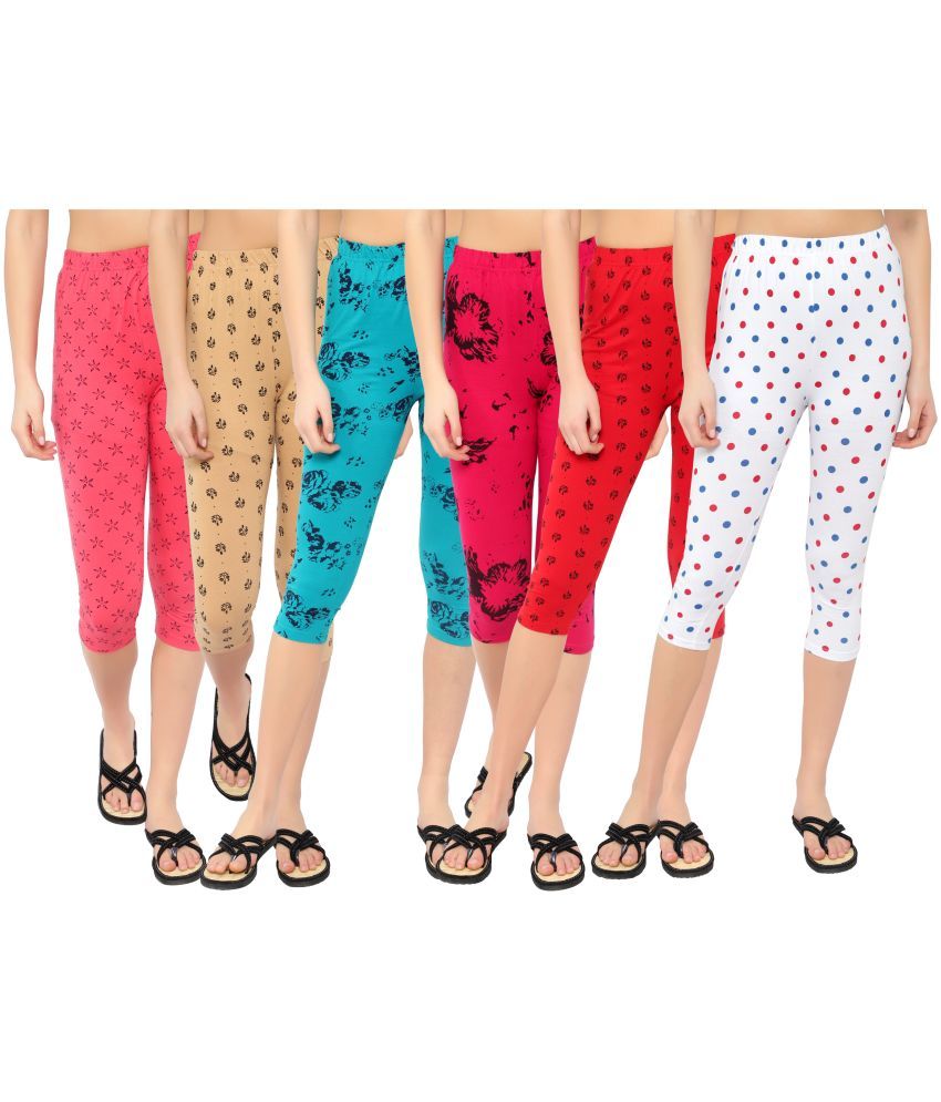     			Diaz Multi Cotton Lycra Printed Capri - Pack of 6