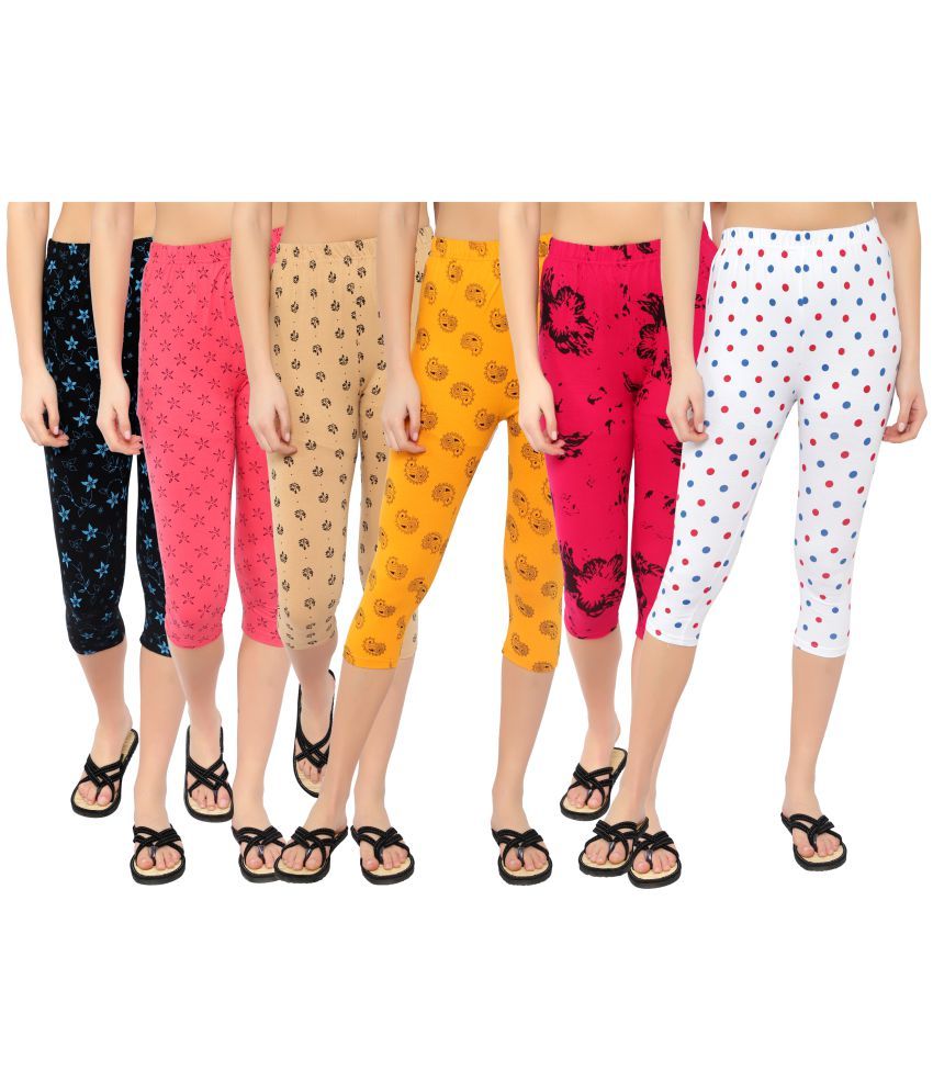     			Diaz Multi Cotton Lycra Printed Capri - Pack of 6