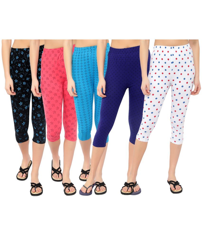     			Diaz Multi Cotton Lycra Printed Capri - Pack of 5