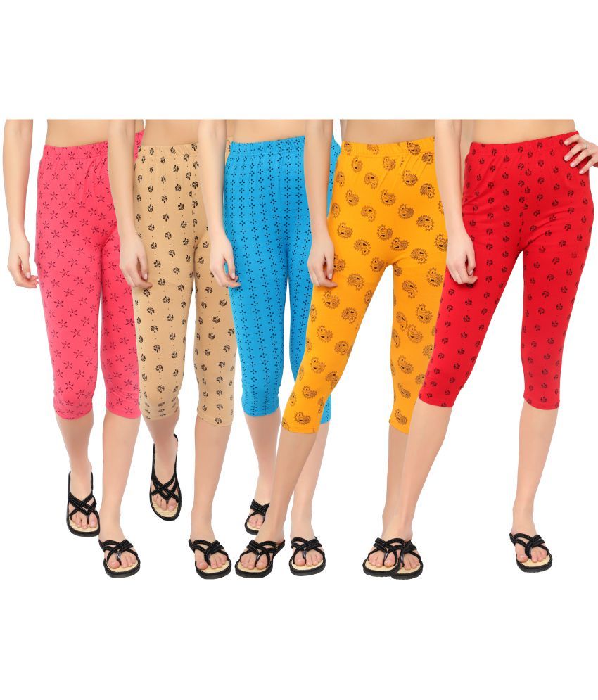     			Diaz Multi Cotton Lycra Printed Capri - Pack of 5