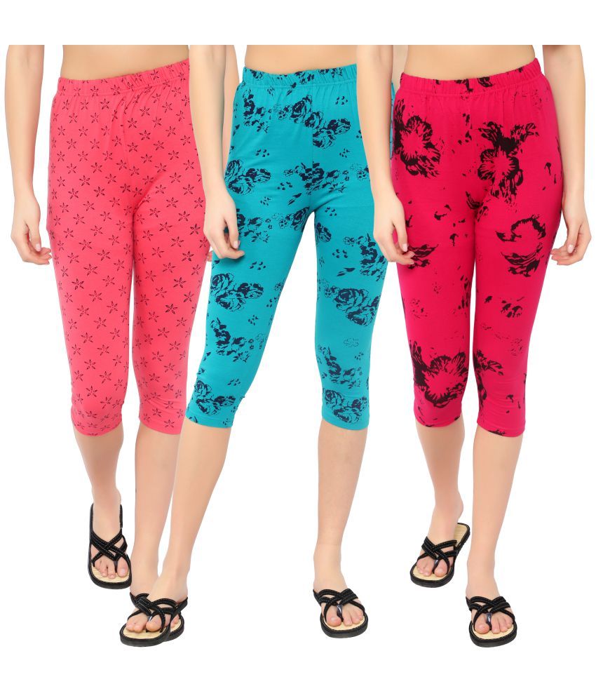     			Diaz Multi Cotton Lycra Printed Capri - Pack of 3