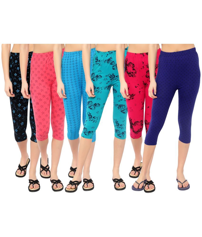     			Diaz Multi Cotton Lycra Printed Capri - Pack of 6