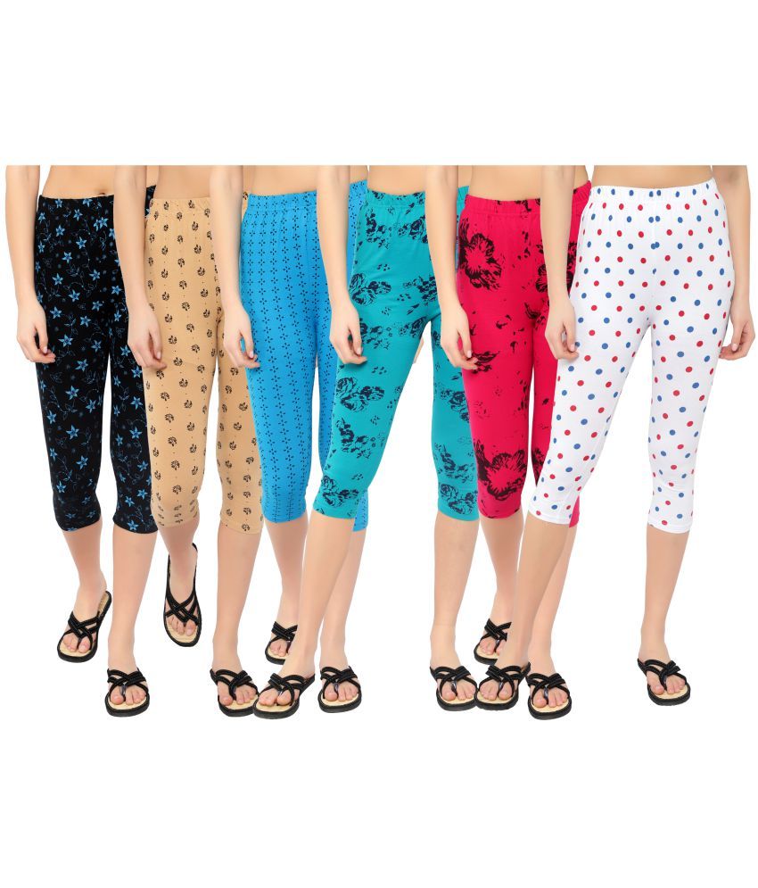     			Diaz Multi Cotton Lycra Printed Capri - Pack of 6