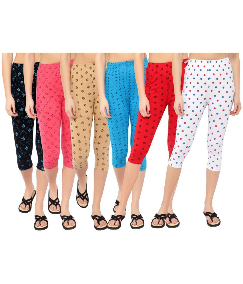     			Diaz Multi Cotton Lycra Printed Capri - Pack of 6