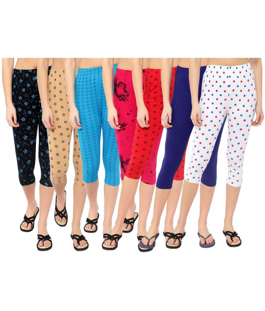     			Diaz Multi Cotton Lycra Printed Capri - Pack of 7