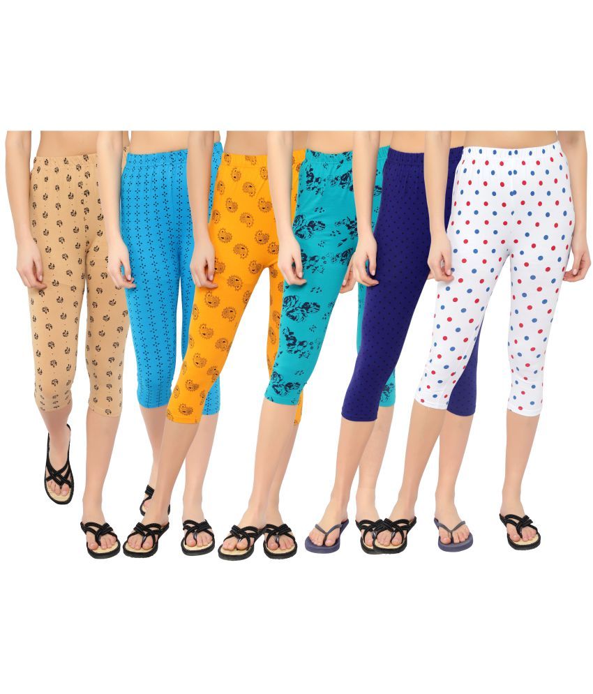     			Diaz Multi Cotton Lycra Printed Capri - Pack of 6