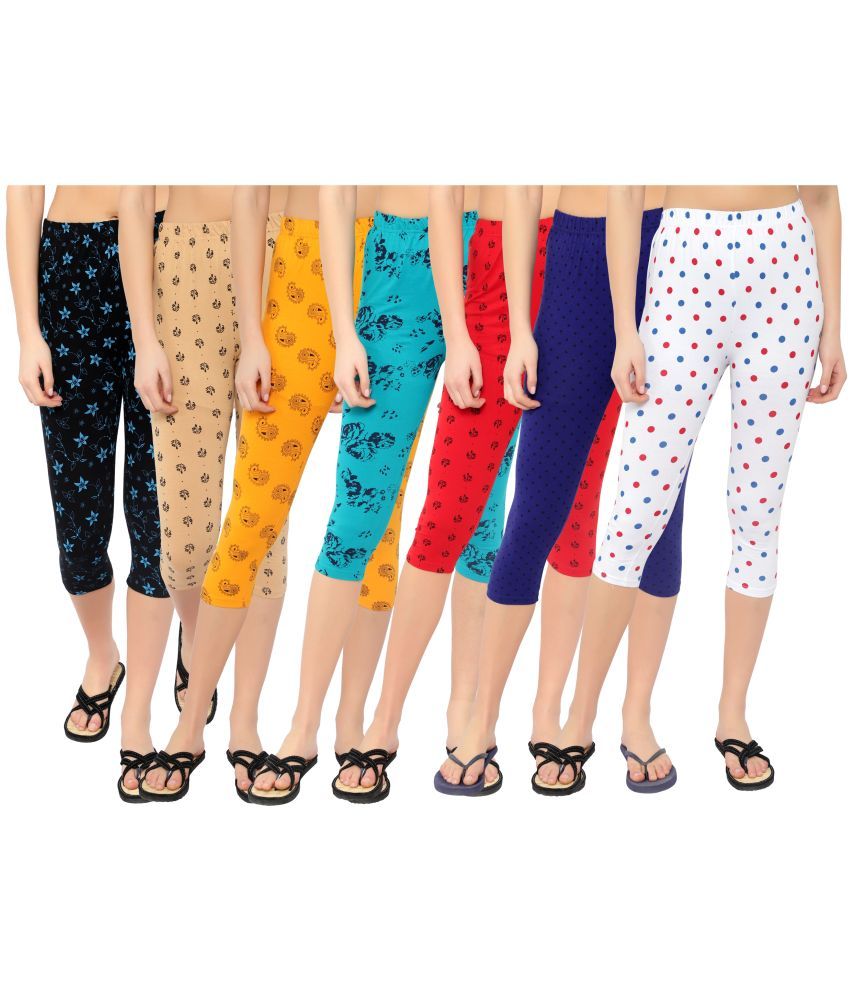     			Diaz Multi Cotton Lycra Printed Capri - Pack of 7