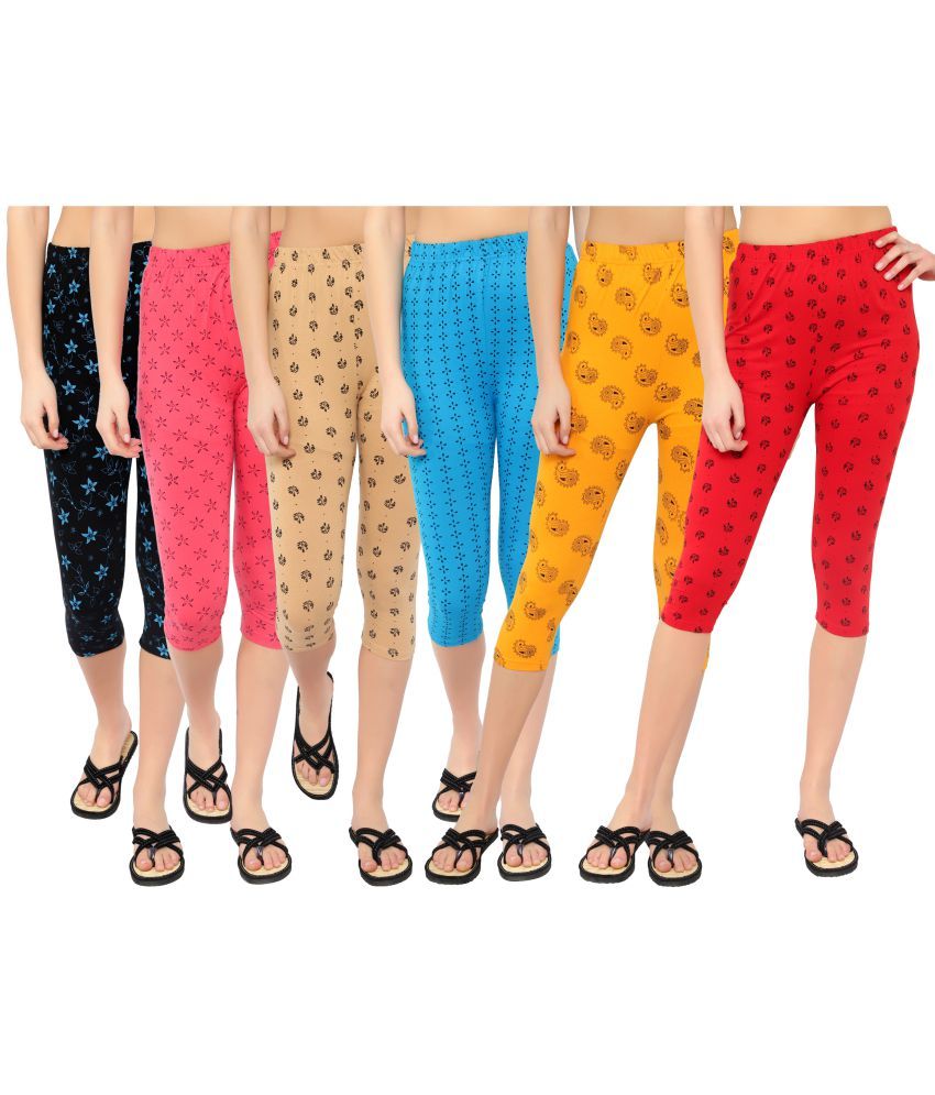     			Diaz Multi Cotton Lycra Printed Capri - Pack of 6