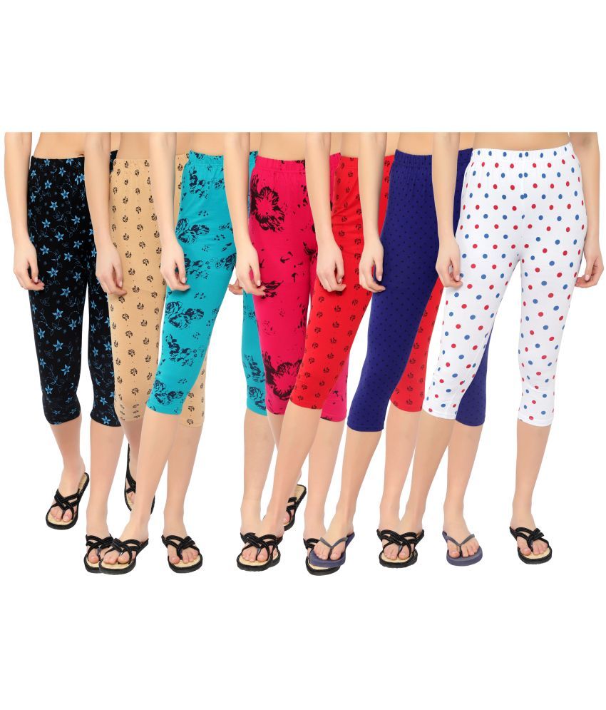     			Diaz Multi Cotton Lycra Printed Capri - Pack of 7