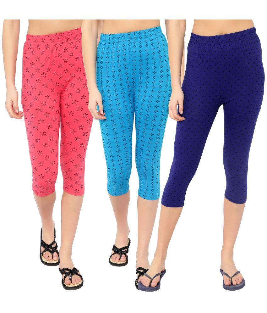     			Diaz Multi Cotton Lycra Printed Capri - Pack of 3