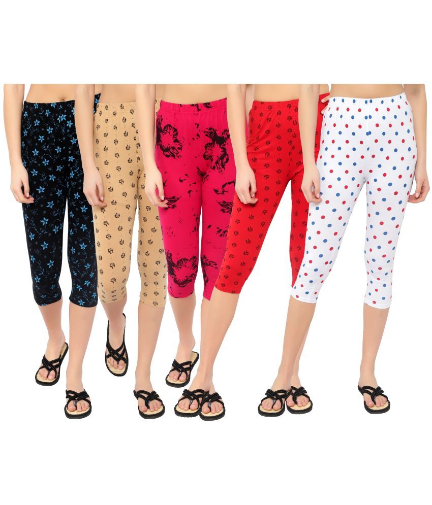     			Diaz Multi Cotton Lycra Printed Capri - Pack of 5