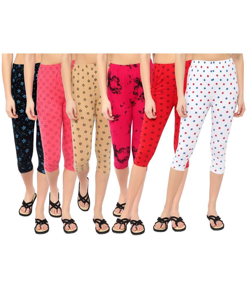     			Diaz Multi Cotton Lycra Printed Capri - Pack of 6