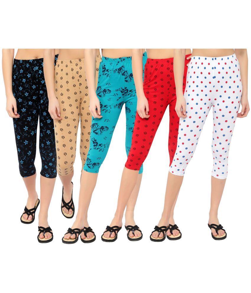     			Diaz Multi Cotton Lycra Printed Capri - Pack of 5