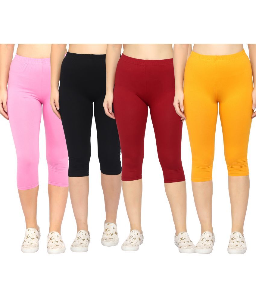     			Diaz Multi Cotton Lycra Solid Capri - Pack of 4