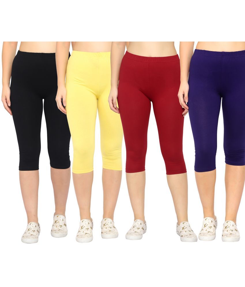     			Diaz Multi Cotton Lycra Solid Capri - Pack of 4