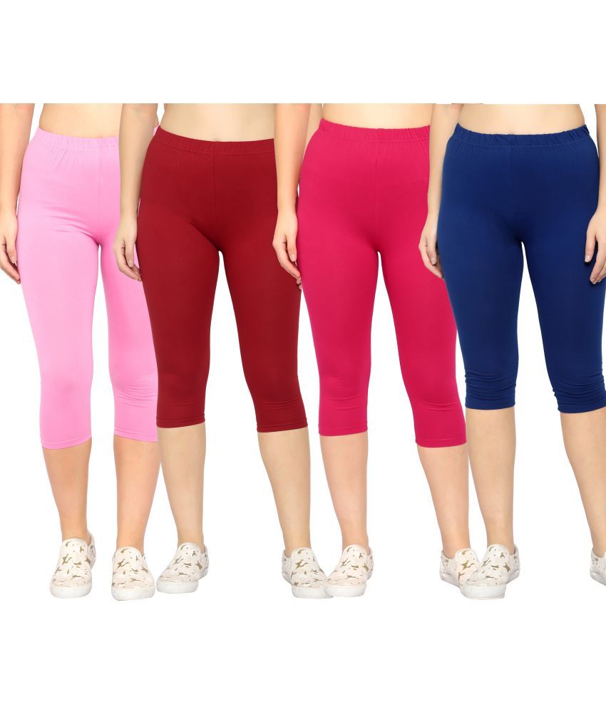     			Diaz Multi Cotton Lycra Solid Capri - Pack of 4