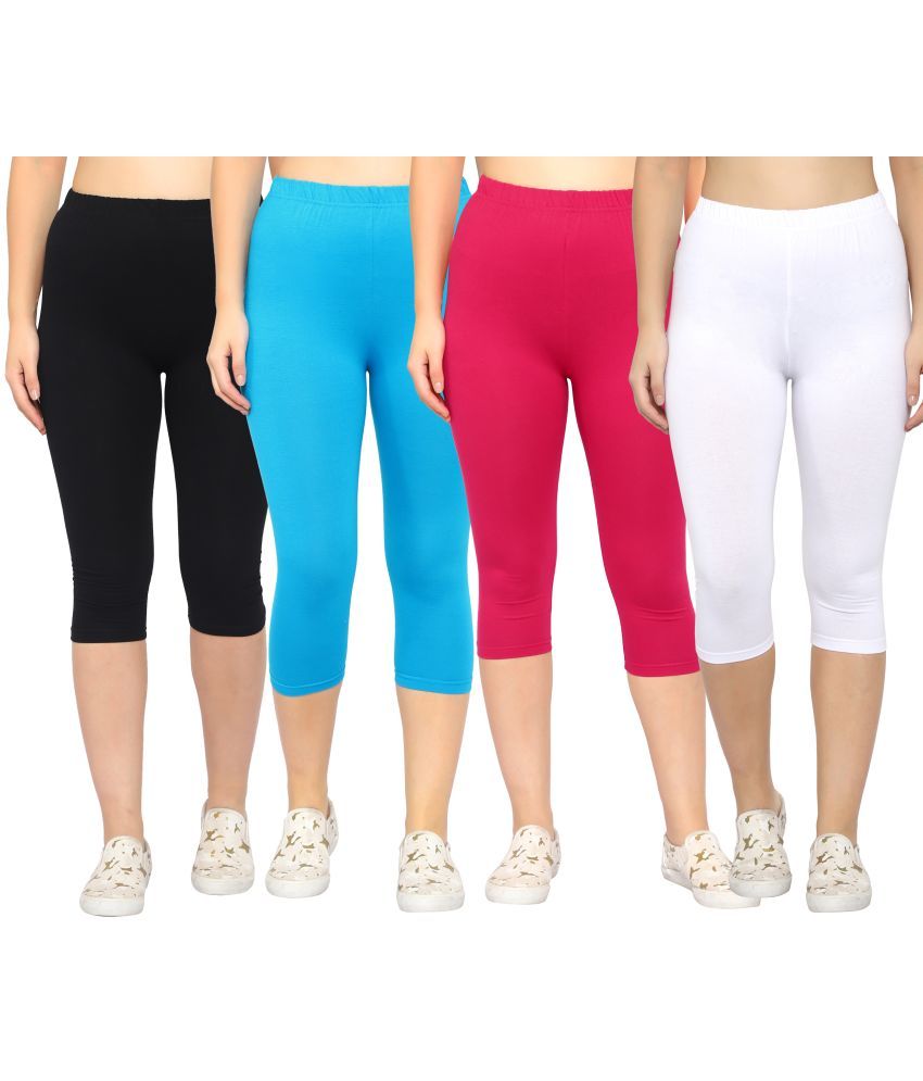     			Diaz Multi Cotton Lycra Solid Capri - Pack of 4