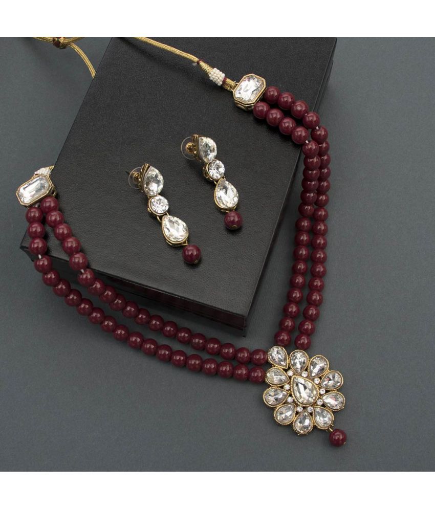     			I Jewels - Alloy Maroon Necklace Set ( Pack of 1 )