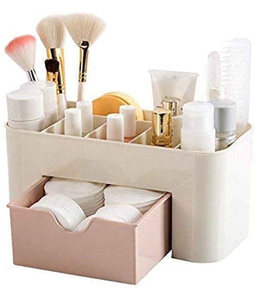     			KP Mart Multi Functional Makeup Storage Box with Holder Dust Proof Cosmetic Organizer Water Proof Box for Desktop Bathroom, Dresser, Vanity and Countertop Cosmetic Box Plastic