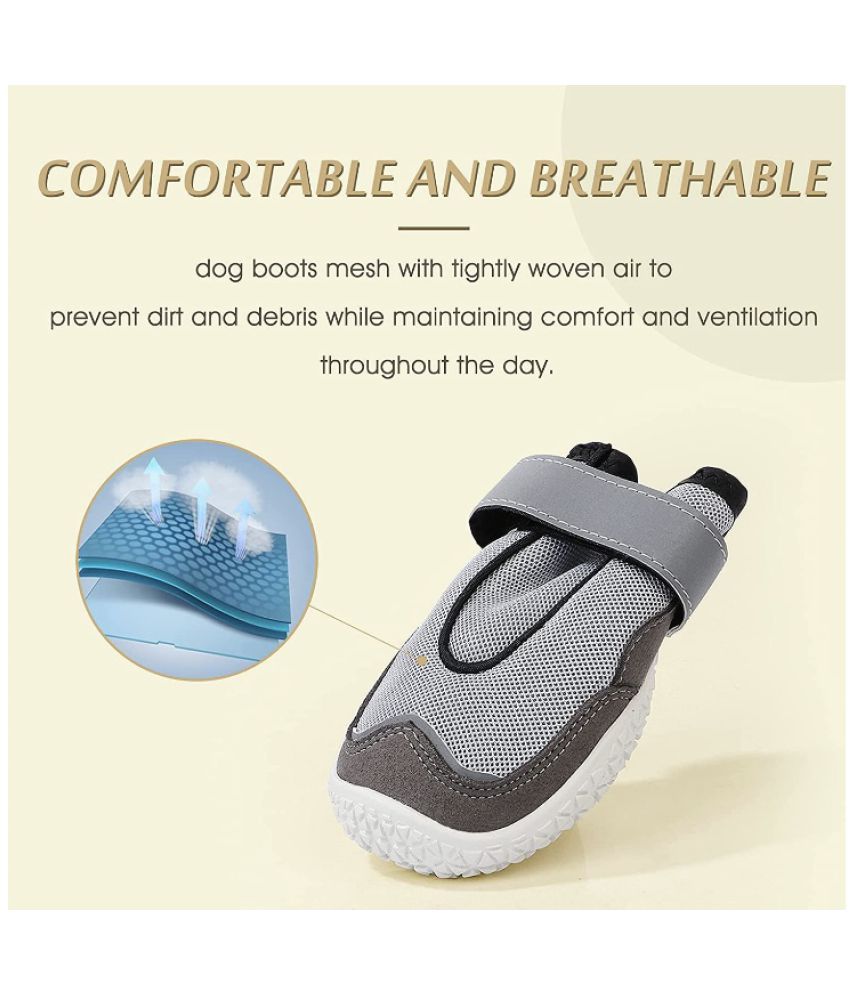 Dog Boots Dog Booties with Reflective Rugged Anti-Slip Sole and Skid-Proof Breathable Dog Shoes Puppy Outdoor Paw Protectors with Rubber Soles for Hiking and Running 