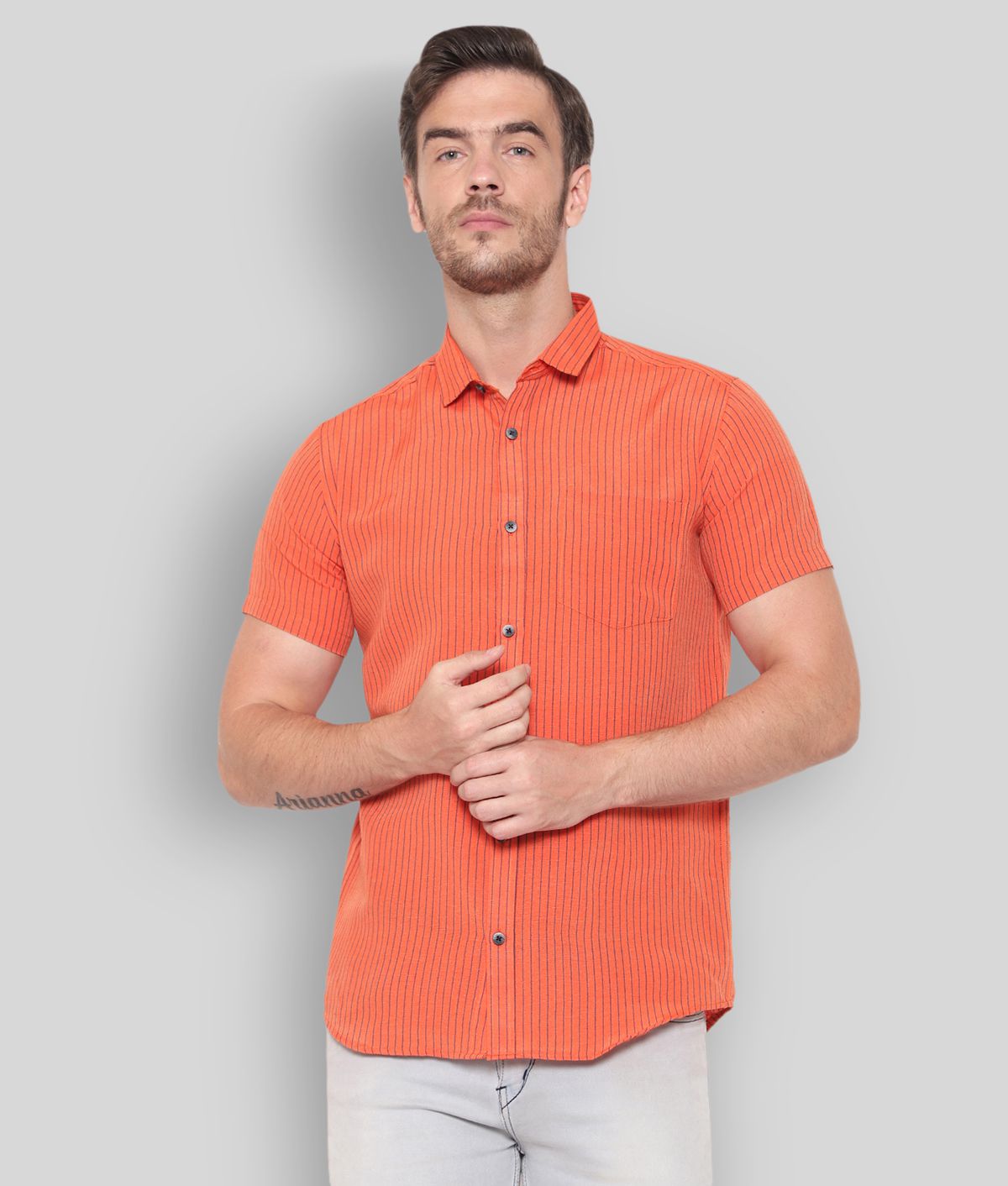     			Latest Chikan - Orange Cotton Blend Regular Fit Men's Casual Shirt (Pack of 1)