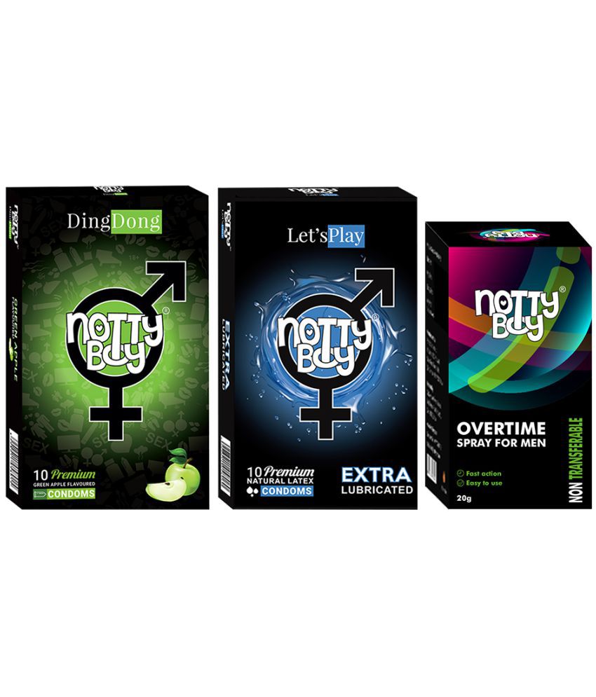     			NottyBoy OverTime Non-Transferable Spray 20gm with Extra Lube and Fruit Flavour Condoms (Pack of 2, 20Pcs)